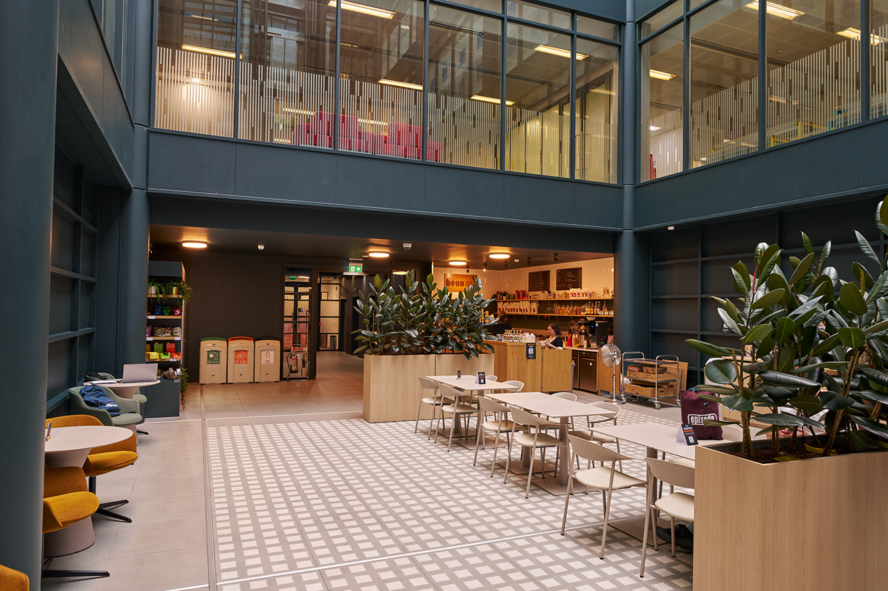 Seating and coffee shop in the main atrium at Waverley Gate